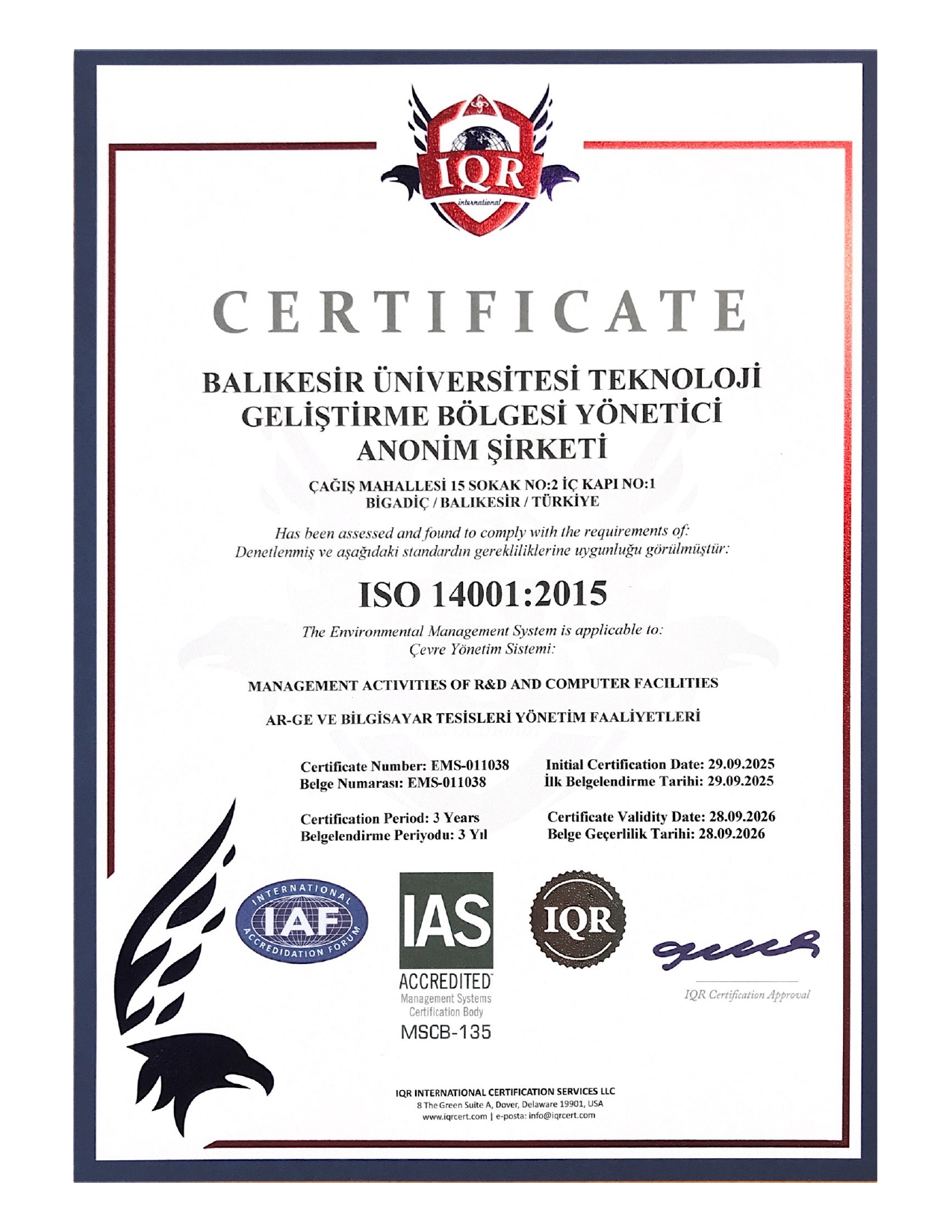 ISO 14001 Certificate