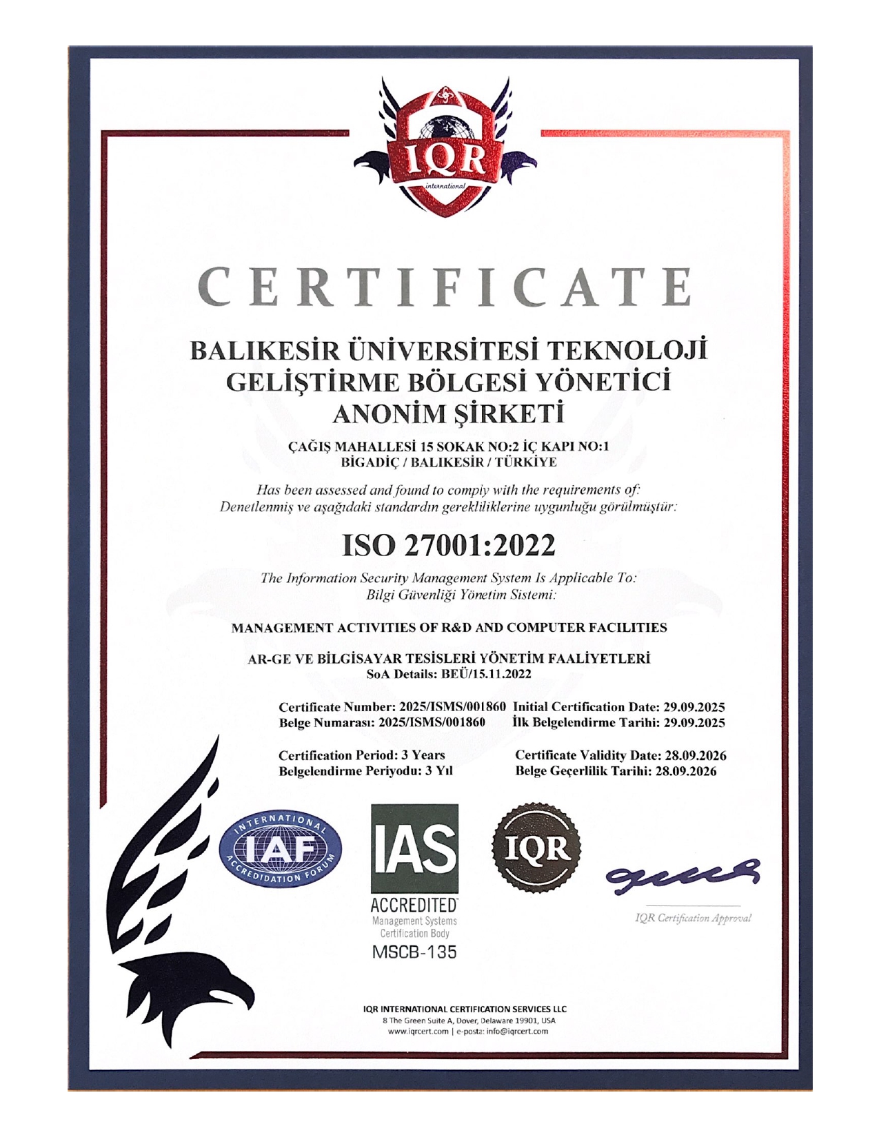 ISO 27001 Certificate