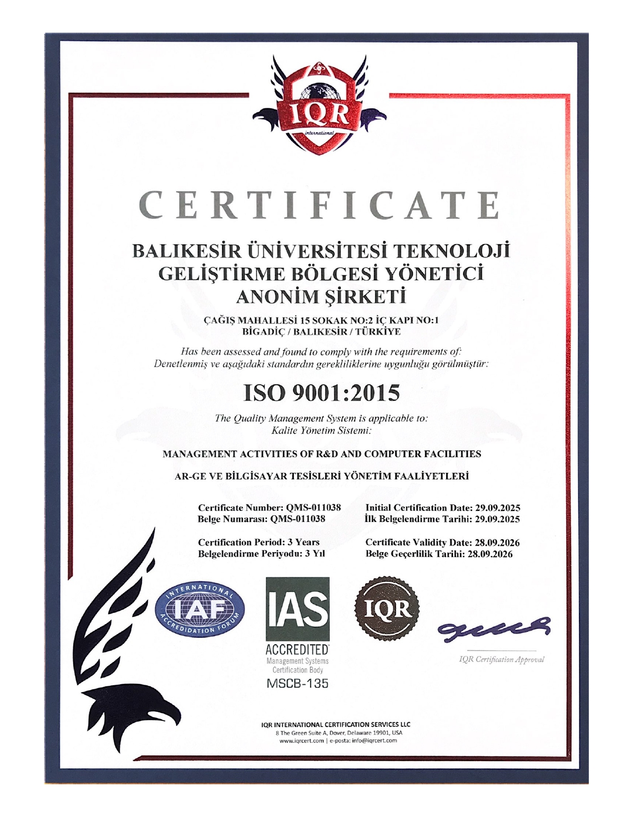 ISO 9001 Certificate