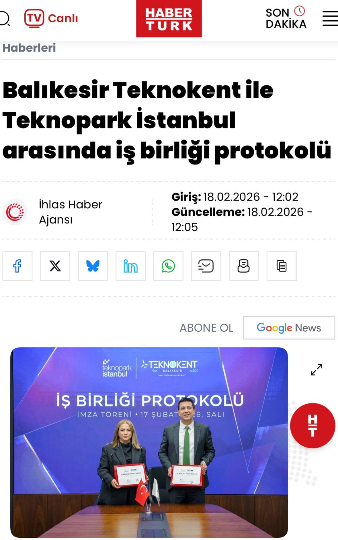 Teknopark İstanbul ile yapılan stratejik iş birliği protokolü, ulusal ve yerel basında geniş yer aldı.