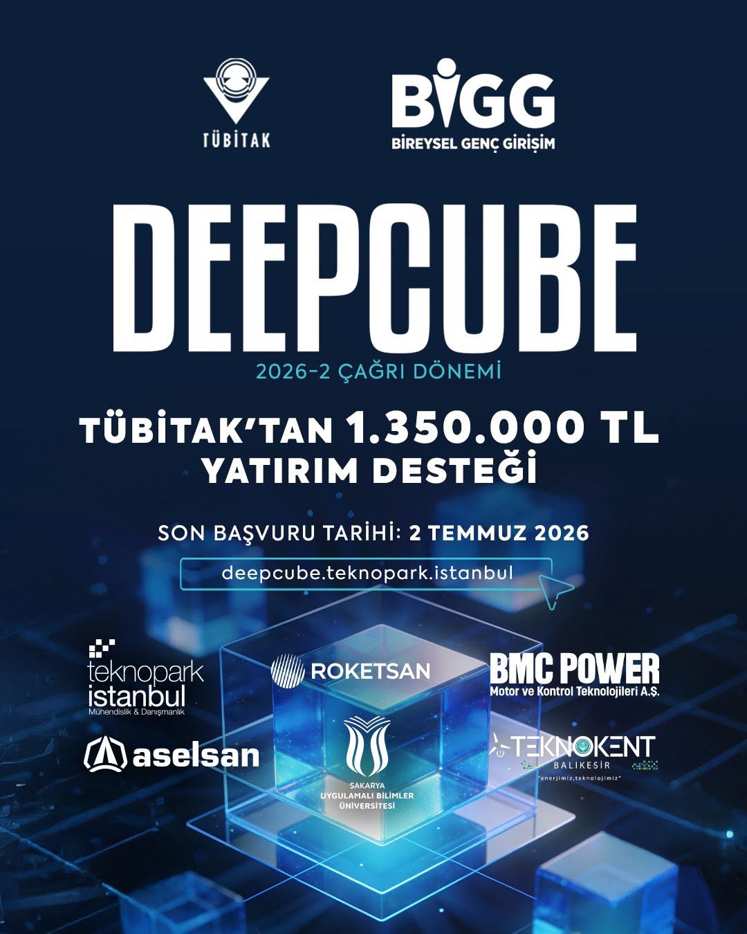 Applications are now open for the 2026-2 call period of the DEEPCUBE Program, of which Balıkesir Technopark is a consortium partner! 